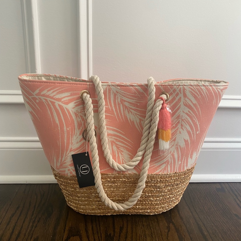 Chic Pink and Tan Tote Bag with Rope Handles